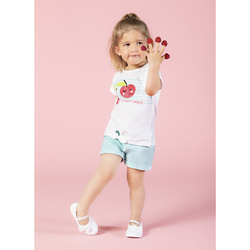 T-shirt manches courtes en coton bio print fruits pailletés 