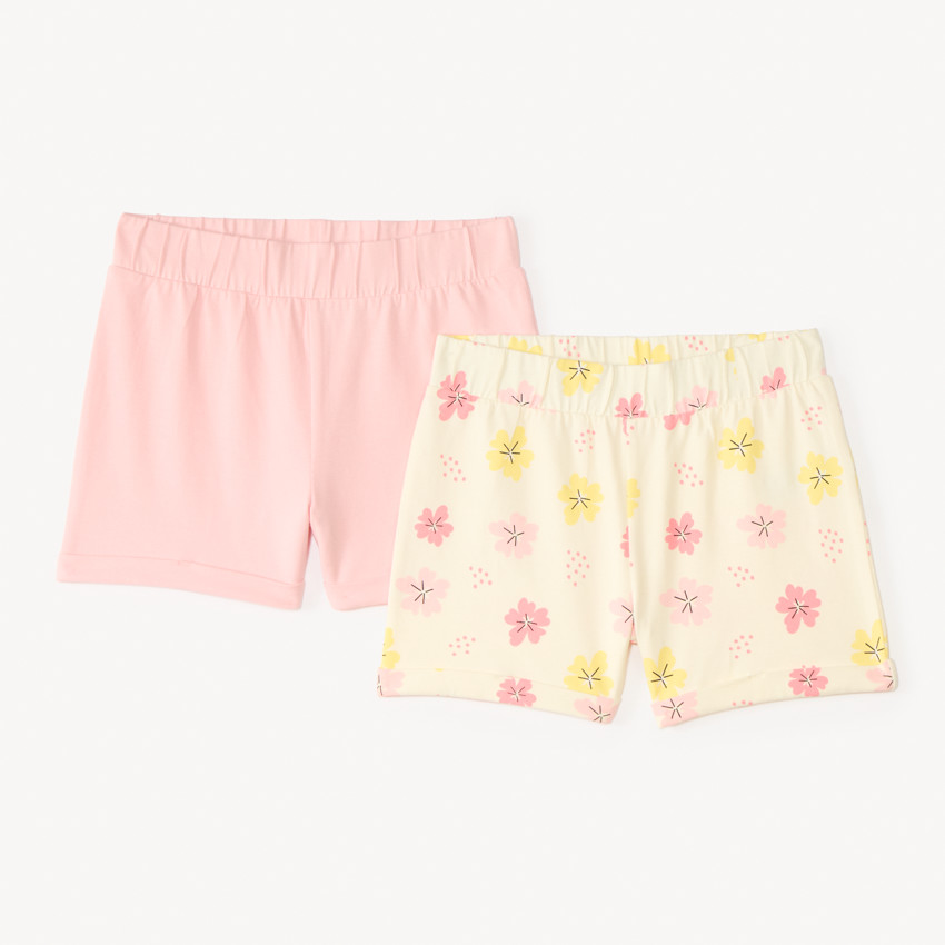 Lot de 2 shorts en jersey uni + imprimé fantaisie pour fille