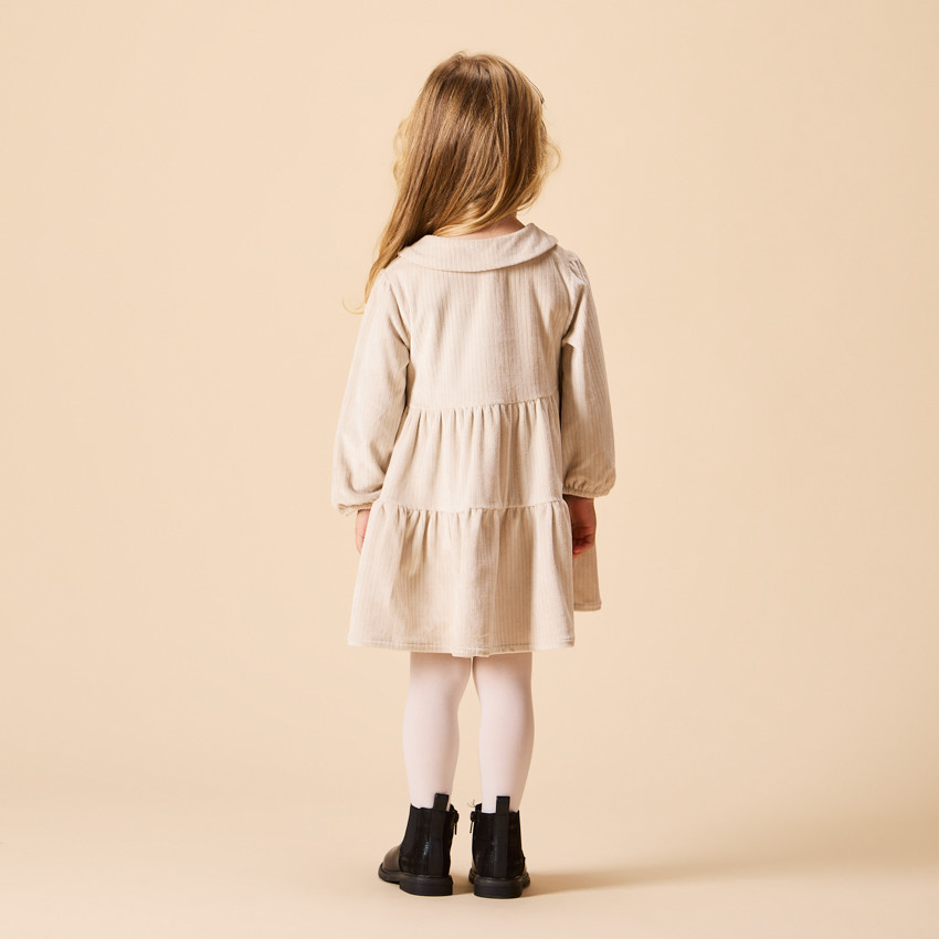 Robe manches longues volantée en velours côtelé pour bébé fille 