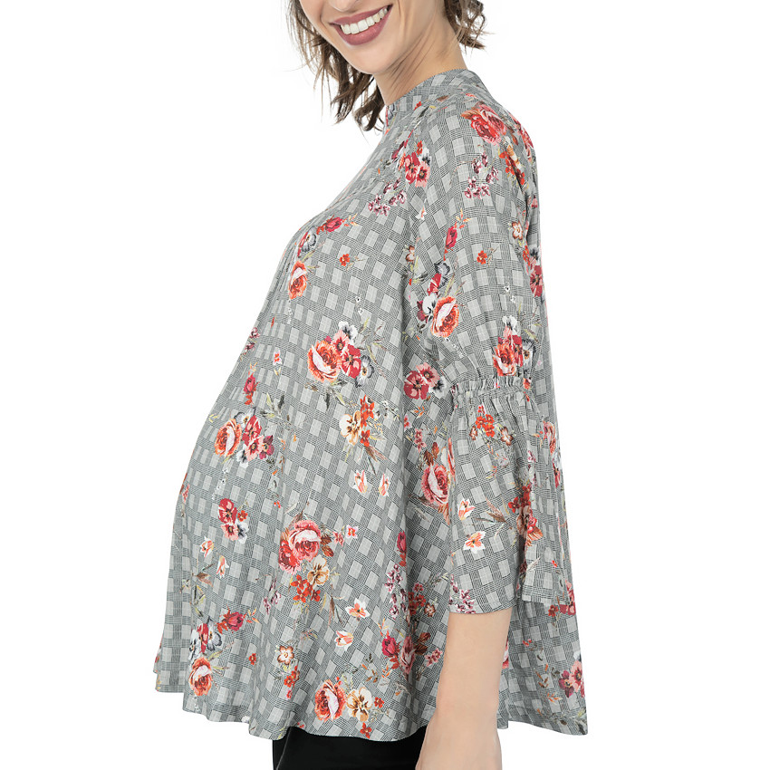Top de grossesse ample à carreaux et fleurs all-over 