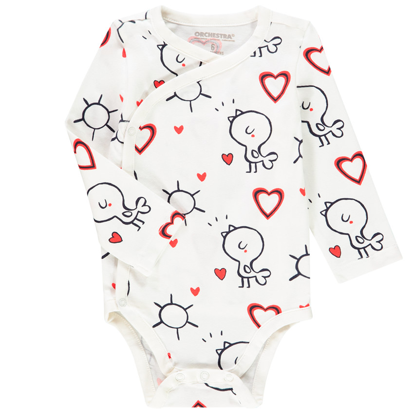 Lot de 7 bodies manches longues en coton print oiseau pour bébé fille 