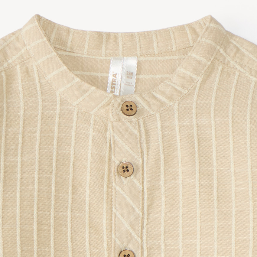 Chemise bébé garçon manches longues col mao en toile à rayures 