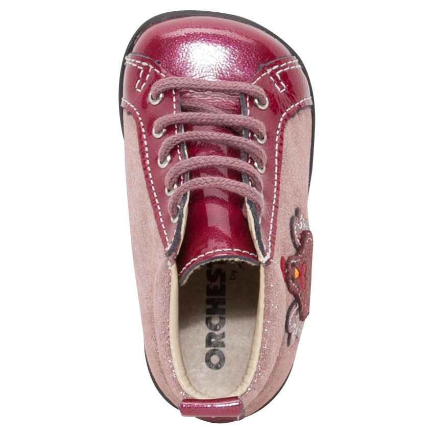 Bottillons en cuir à paillettes avec patch poule 