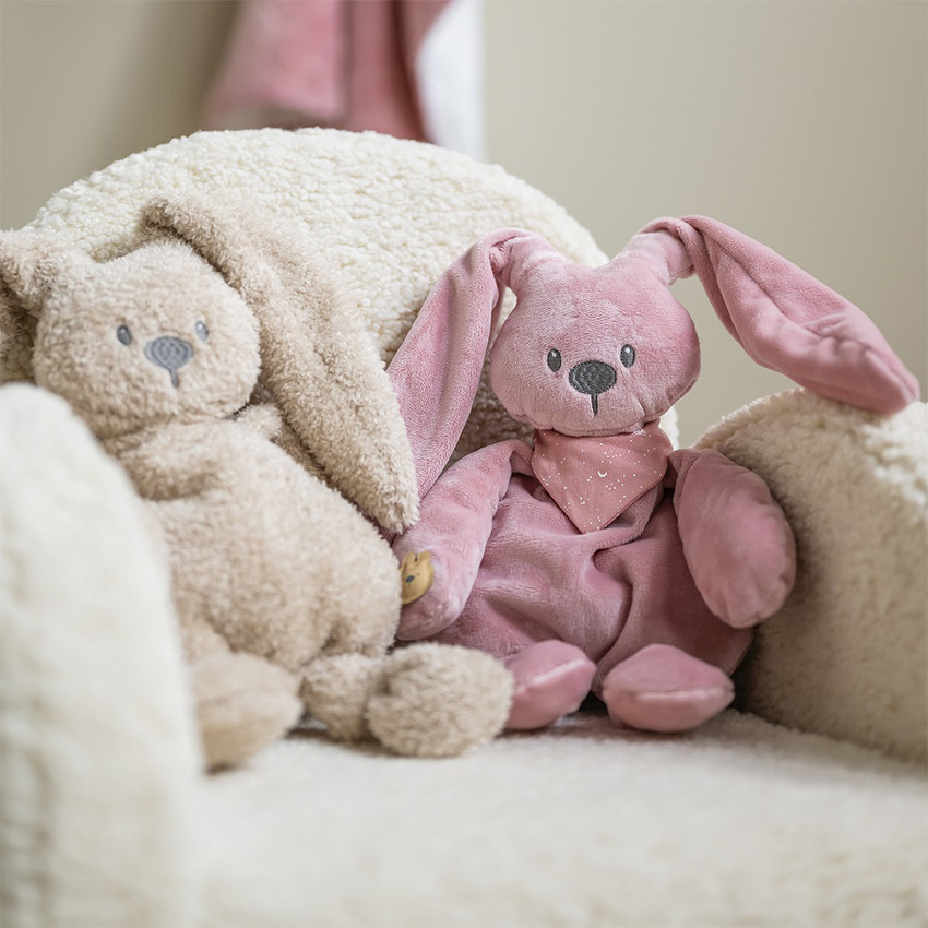 Peluche - Lapin avec foulard phosphorescent - Vieux rose - 30 cm 