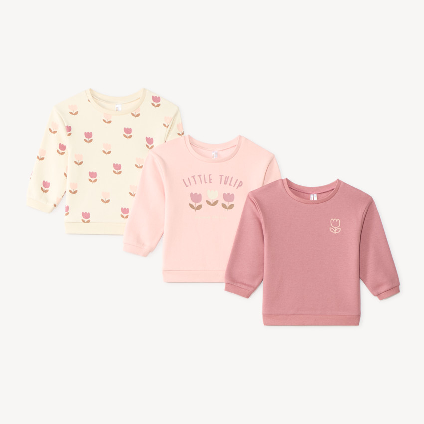 Lot de 3 sweats oversize bébé fille motif tulipe