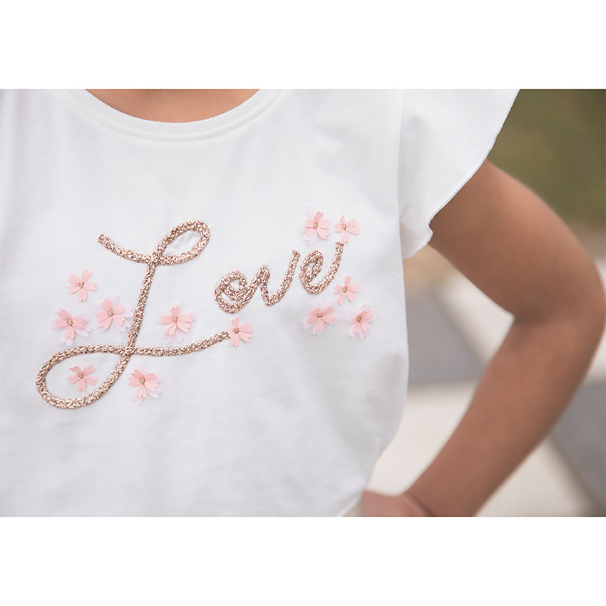 T-shirt manches courtes dos en dentelle pour fille 