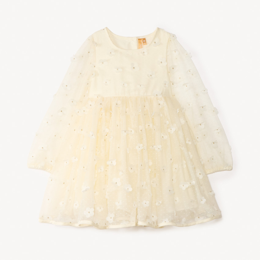 Robe manches longues avec fleurs 3D pour bébé fille