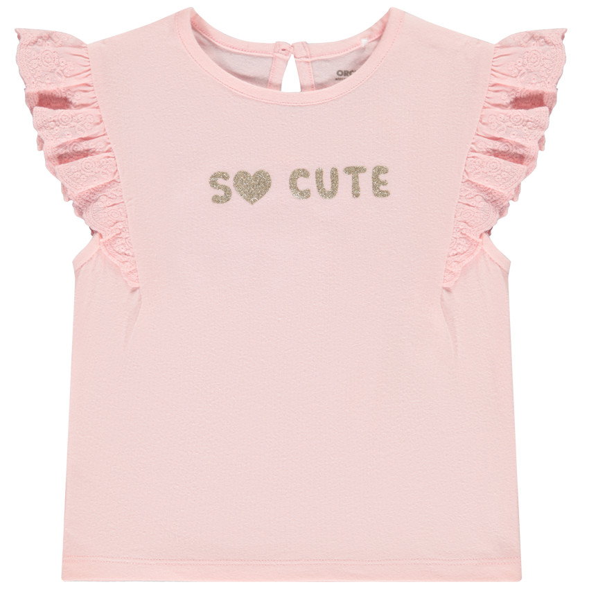 T-shirt manches courtes volantées en jersey avec print glitter pour bébé fille