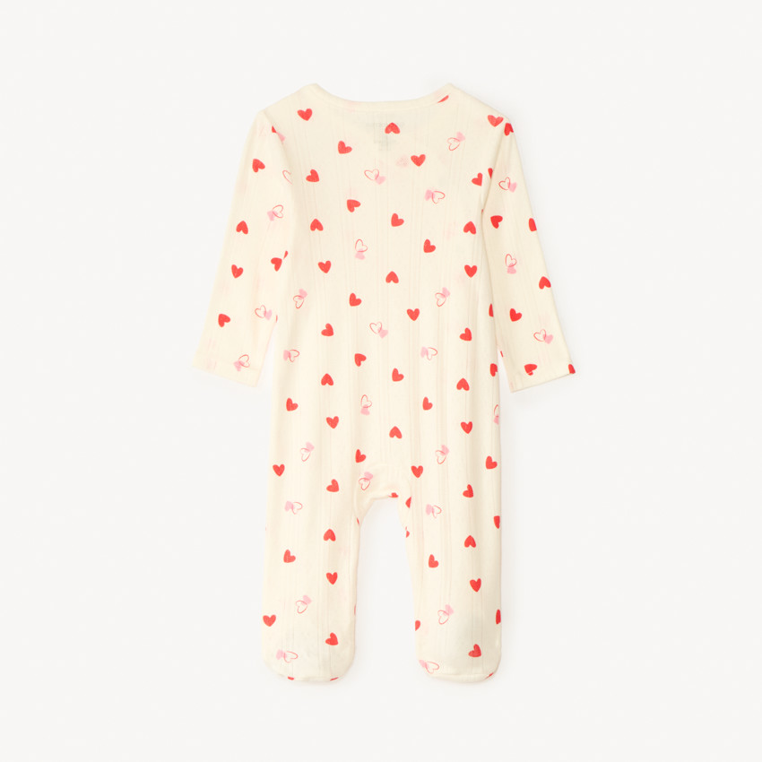 Dors-bien en maille pointel avec imprimé cœur pour bébé fille (ouvertures différentes selon l'âge) 