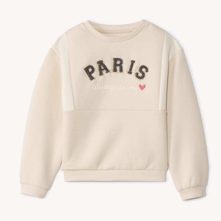 Sweat molleton uni avec broderie loop pailleté pour fille
