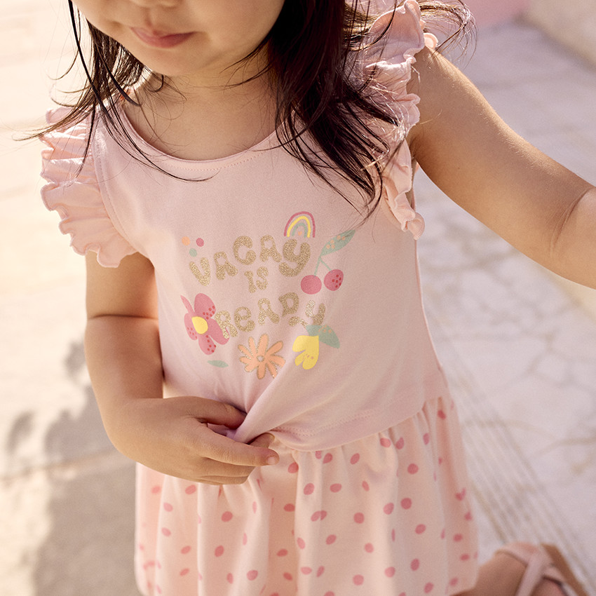 Robe manches courtes volantées effet 2 en 1 pour bébé fille 