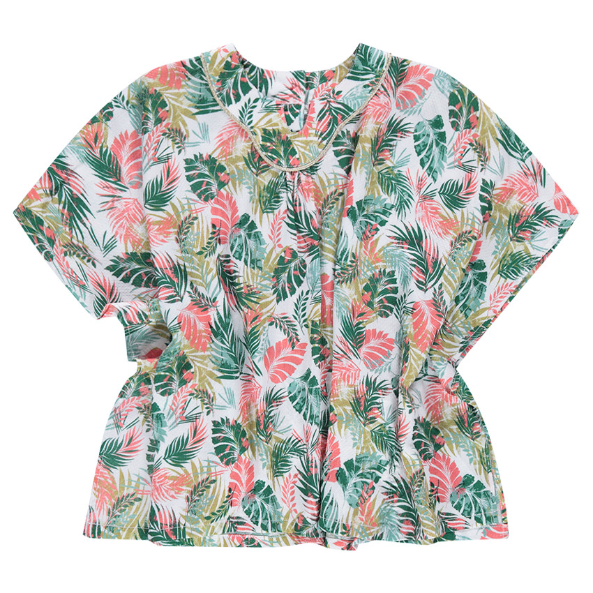 Tunique manches chauve-souris avec imprimé tropical all-over 