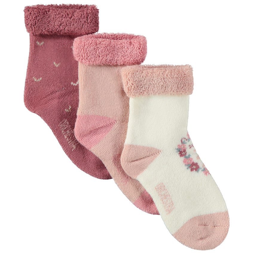 Lot de 3 paires de chaussettes revers bouclette pour bébé fille 