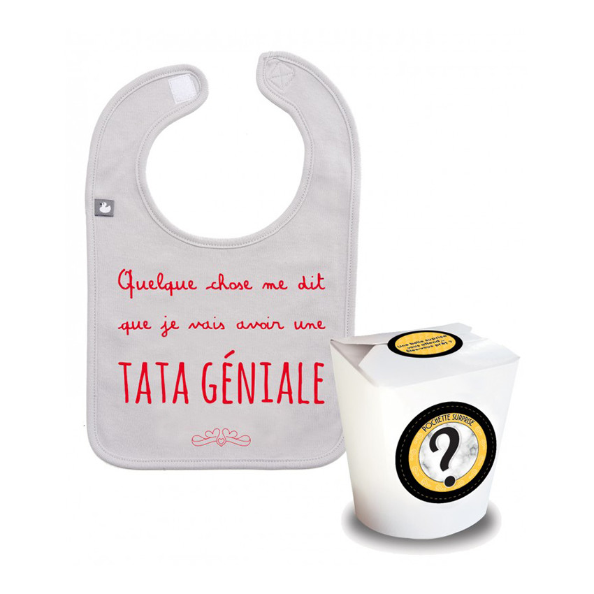 Pochette surprise avec bavoir d'annonce "Tata géniale" 