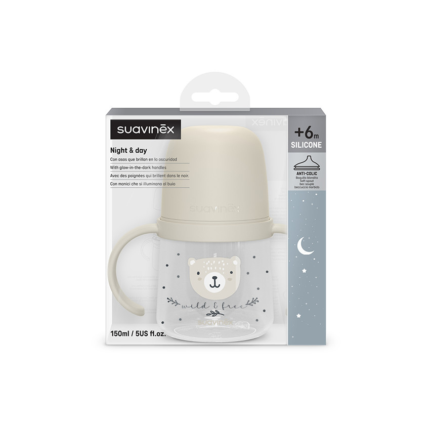 Biberon à anses 150 ml 6M+ Wild & Free Night and Day Gris 