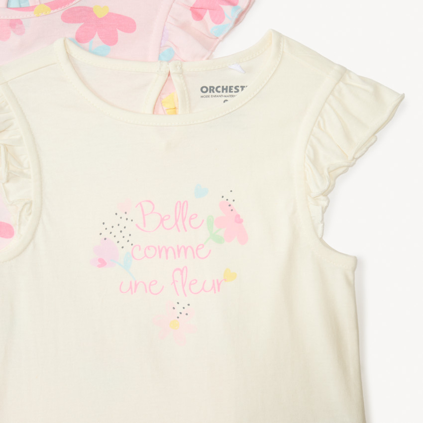 Lot de 4 t-shirts manches courtes motifs fantaisie pour bébé fille 