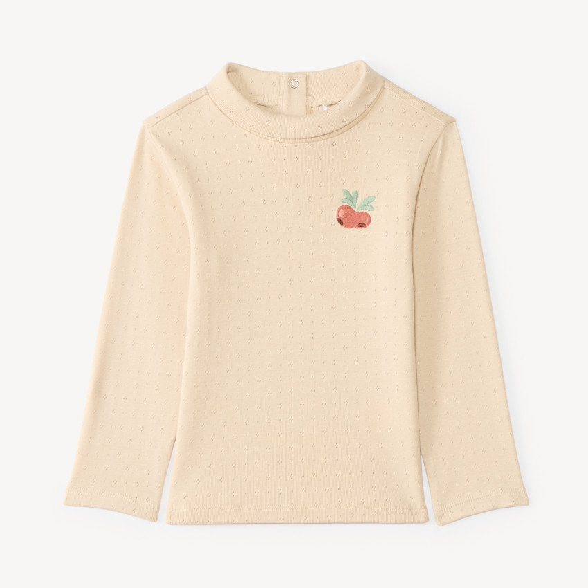Sous-pull col chemise bébé fille broderie fruit 