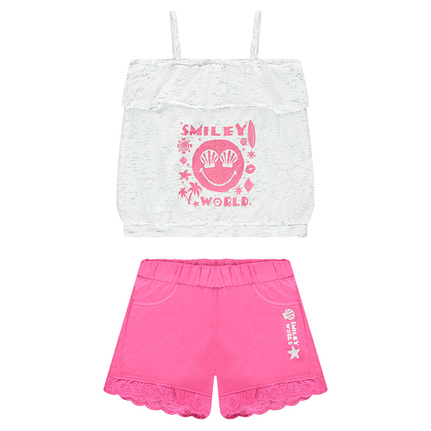 Ensemble avec débardeur print Smiley et short avec dentelle 