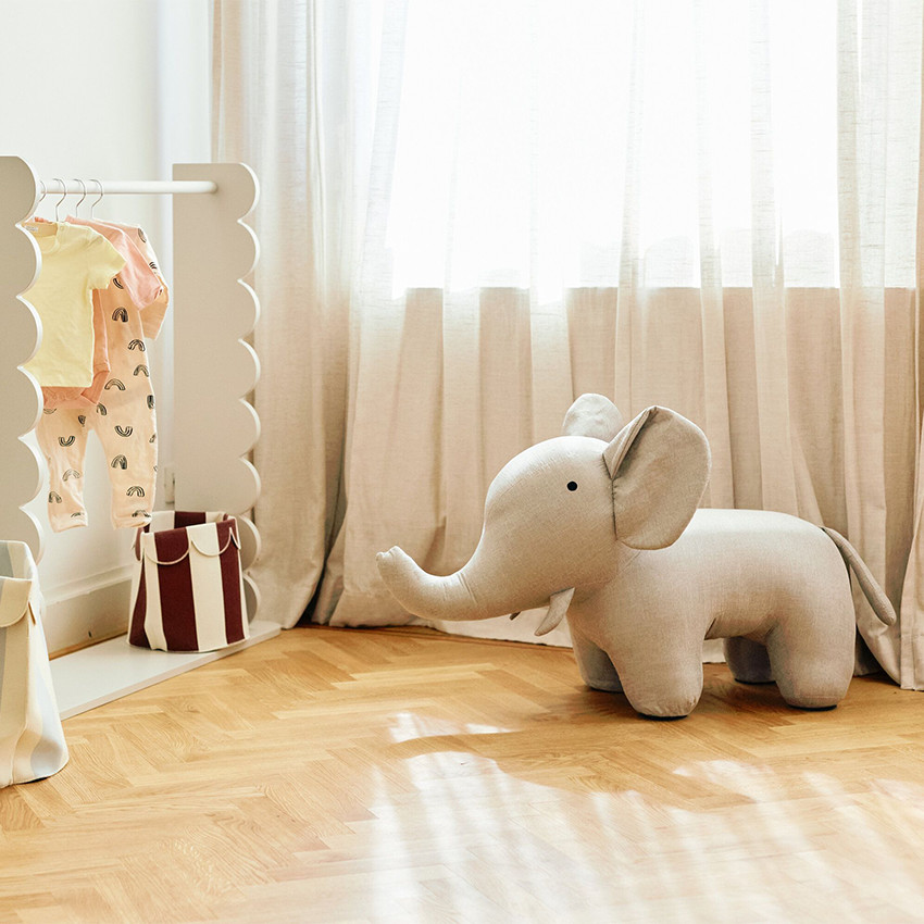 Grande peluche Éléphant 48cm Lin Gris 