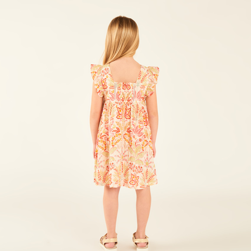 Robe à manches courtes volantées imprimée fantaisie pour fille 