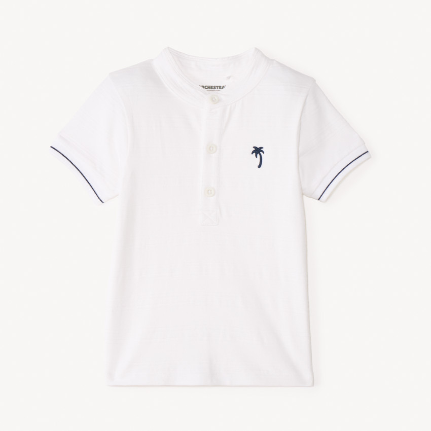 Polo manches courtes col mao broderie palmier pour bébé garçon 
