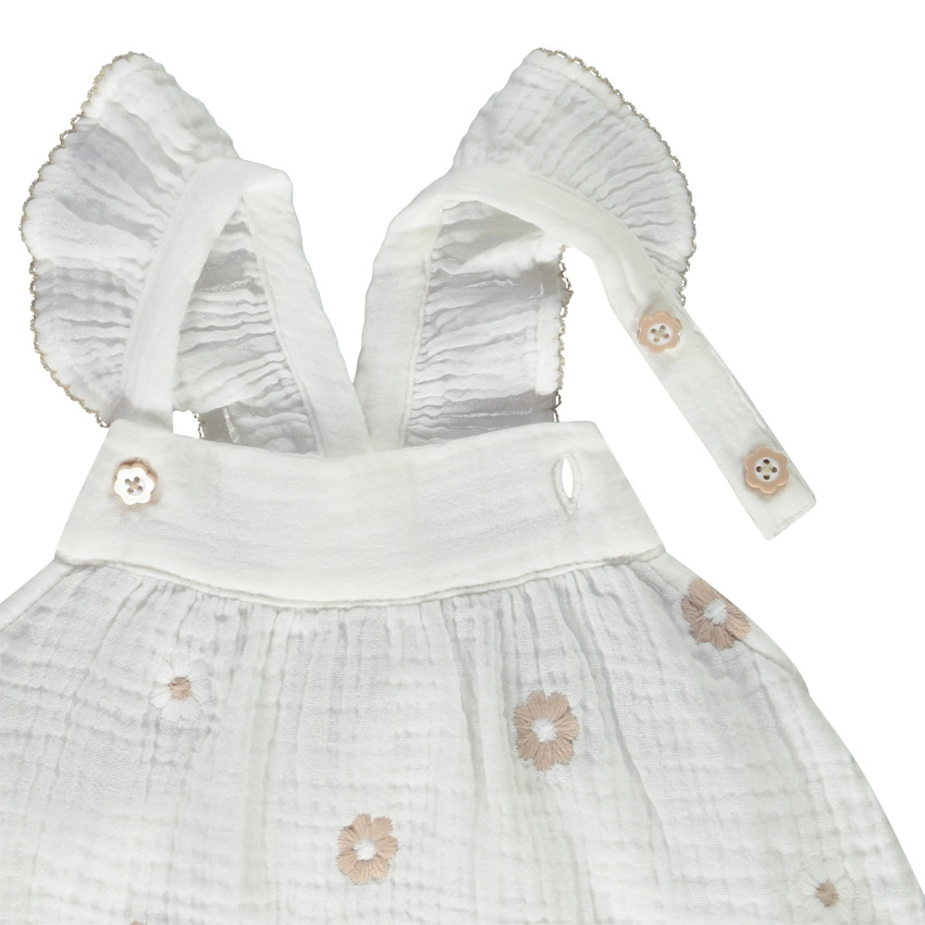 Tunique sans manches en double gaze broderies fleurs pour bébé fille 