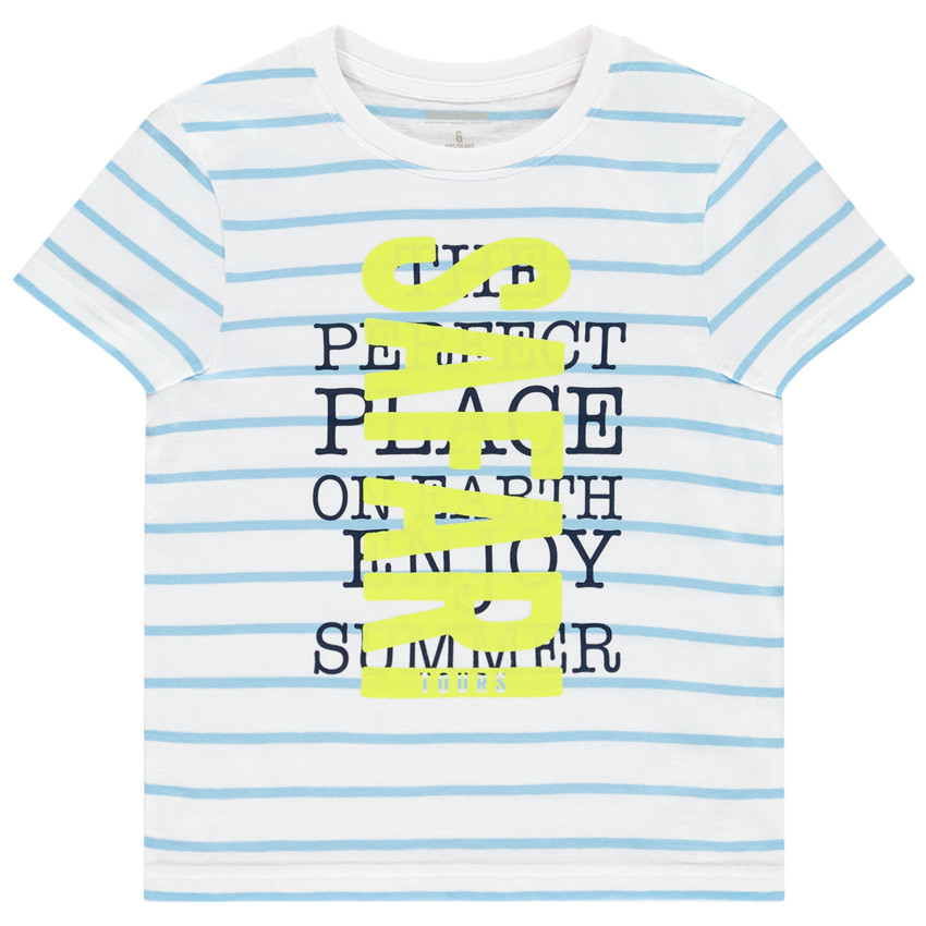 T-shirt manches courtes rayé print fluo pour garçon 