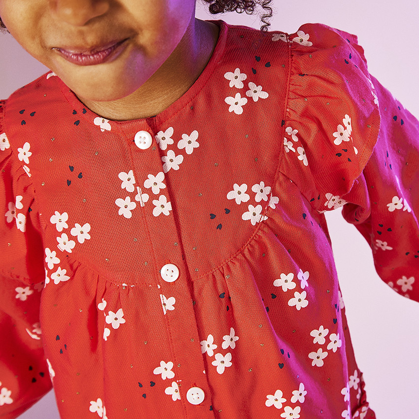 Robe manches longues volantées imprimé fleurs pour fille 