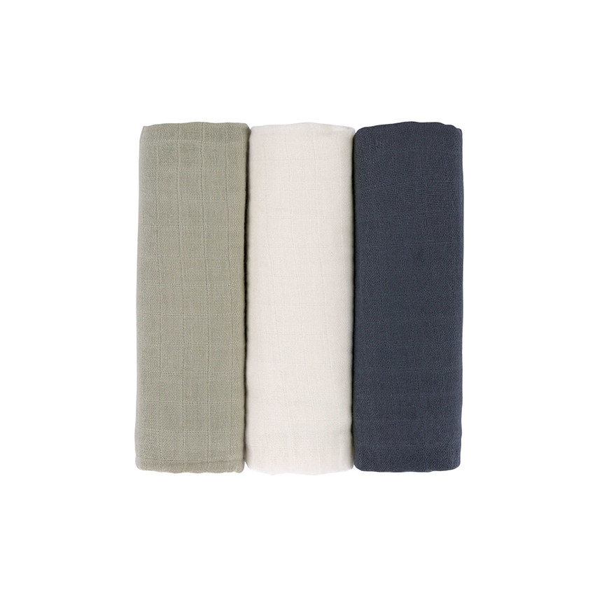 Lot de 3 langes en mousseline tricolore 85x85 