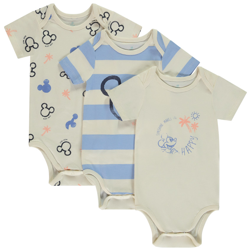 Lot de 3 bodies manches courtes Mickey Disney pour bébé garçon avec ouvertures différentes selon l'âge 