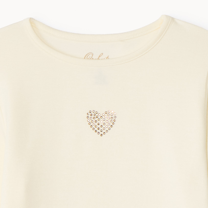 T-shirt manches longues à cœur en strass pour fille 