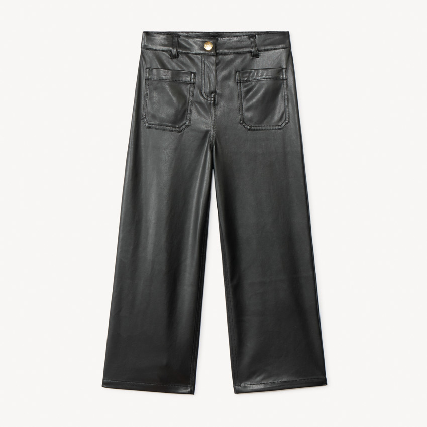Pantalon uni noir en similicuir pour fille  