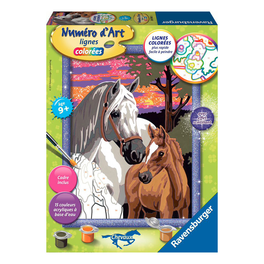 Peinture Numéro d'Art - Moyen - Chevaux Au Coucher De Soleil 