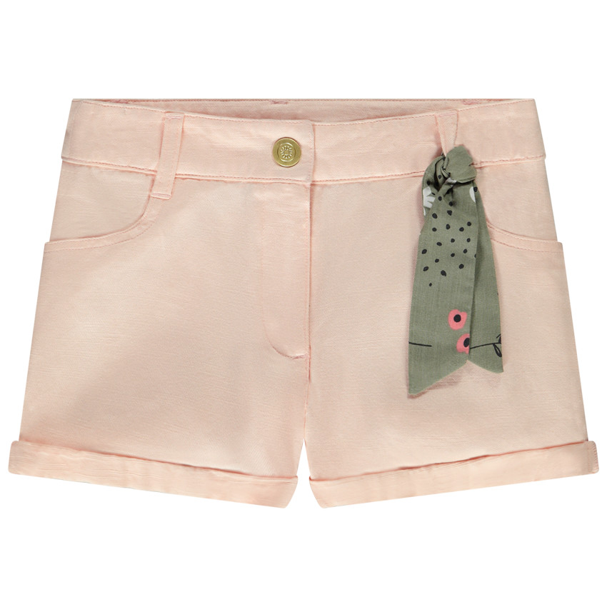 Short avec ceinture en voile de coton pour fille