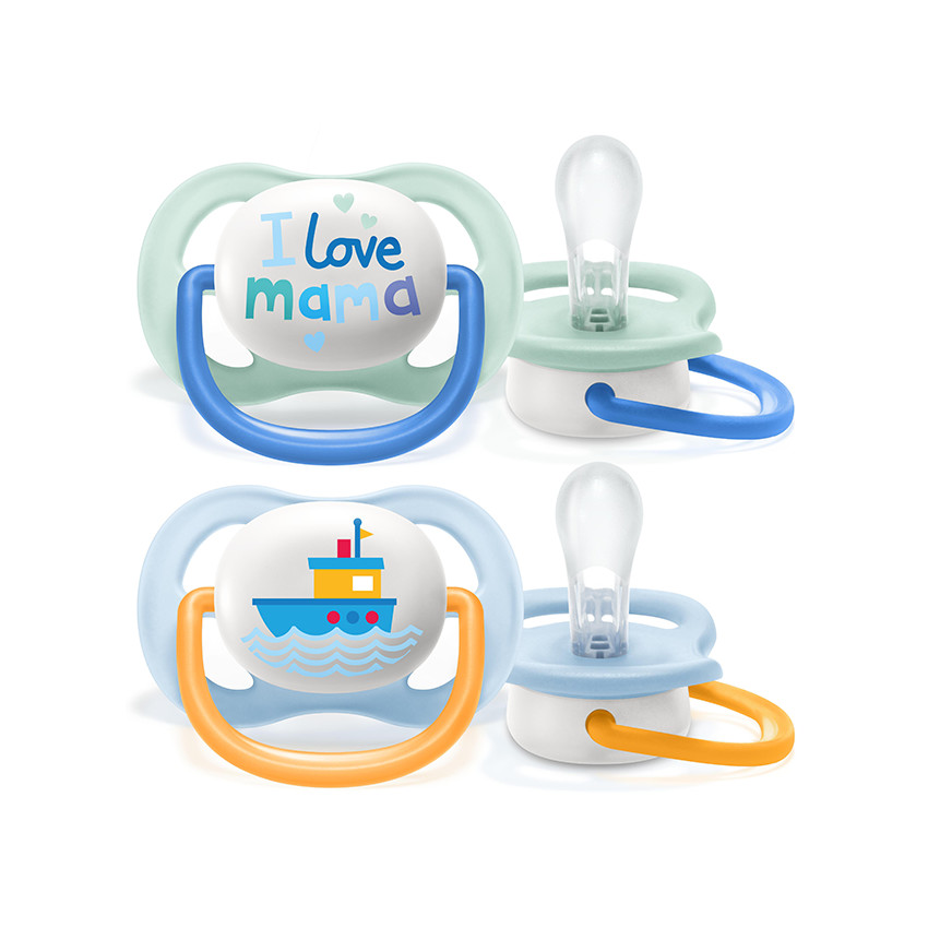 Lot de 2 sucettes silicone Ultra Air 0-6M happy (modèle aléatoire) 