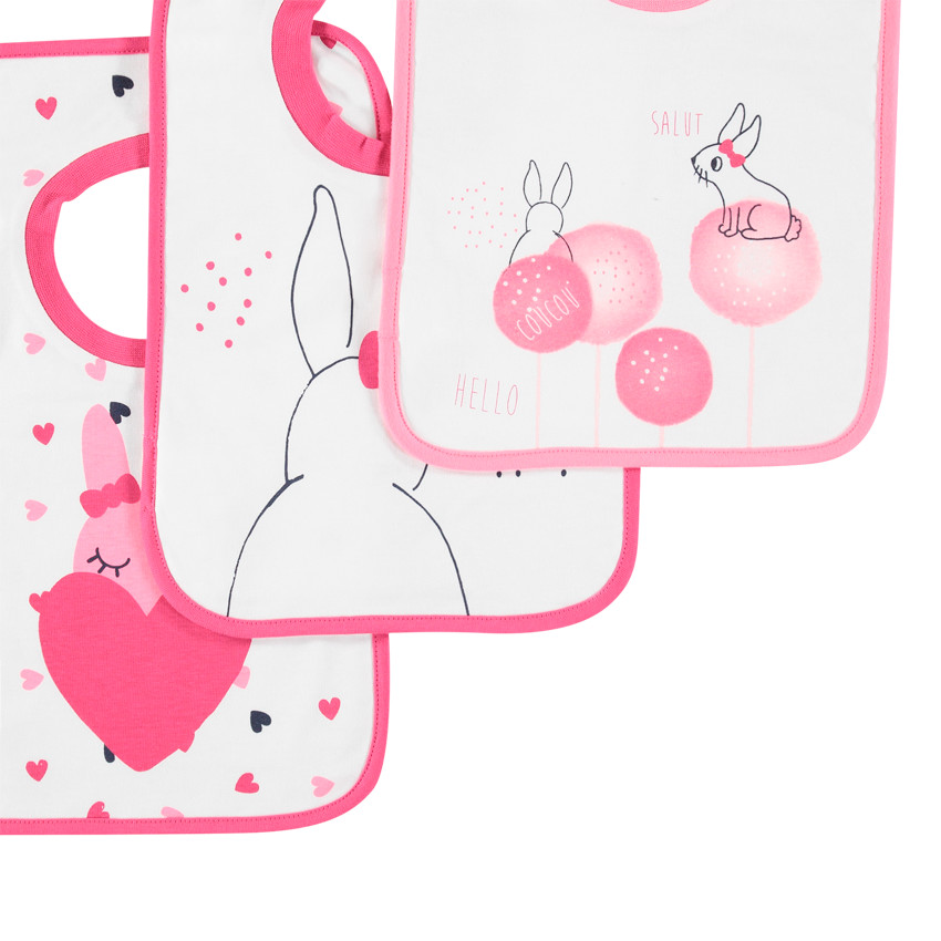 Lot de 3 bavoirs en coton à enfiler print lapin 