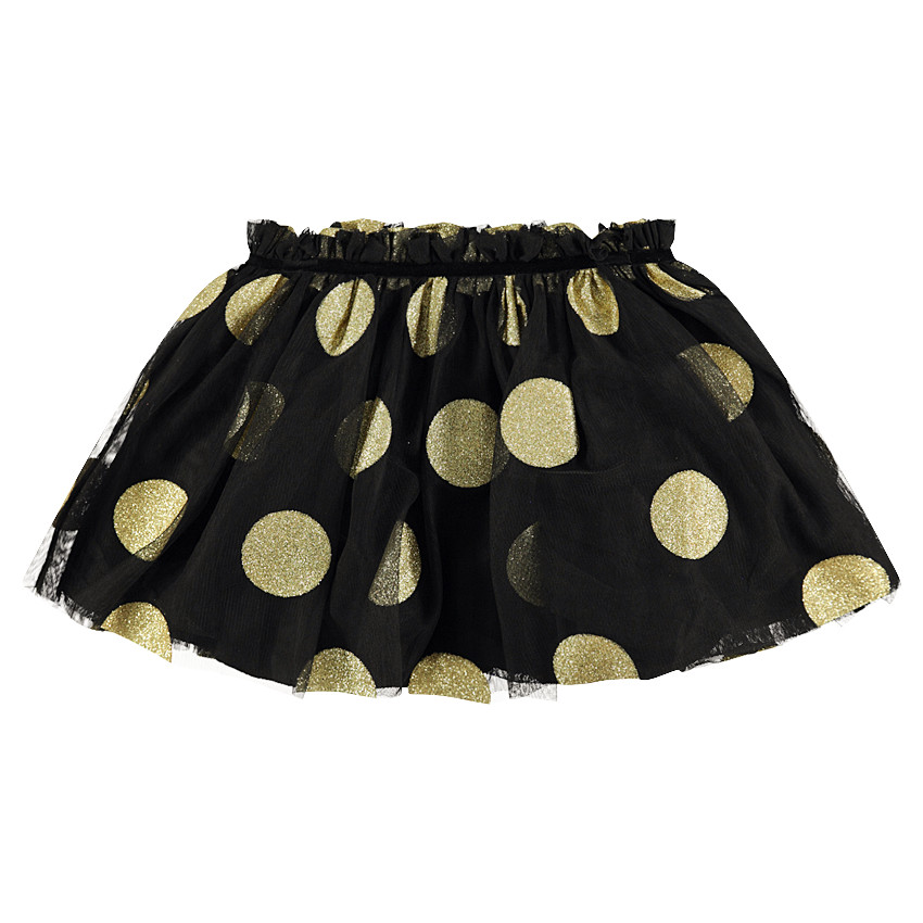Jupe courte en tulle esprit tutu avec gros pois dorés pailletés 