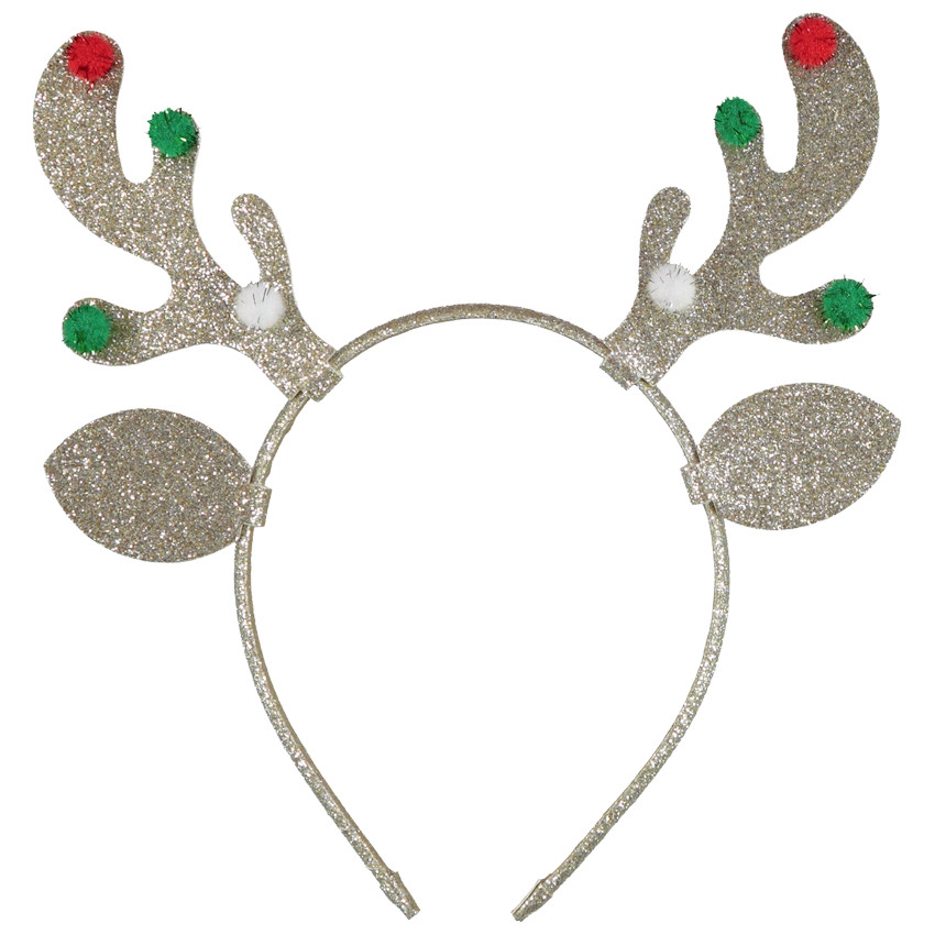 Serre-tête pailleté à pompons Cerf de Noël pour enfant 