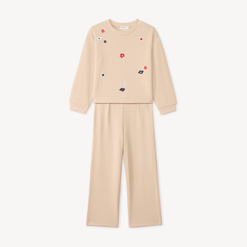 Ensemble 2 pièces pantalon de jogging et sweat fille en maille côtelée 