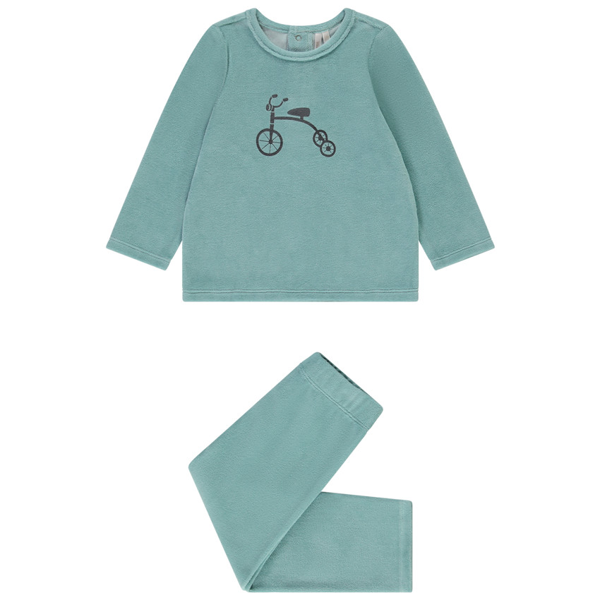 pyjama 2 pièces en velours print fantaisie pour bébé garçon - turquoise