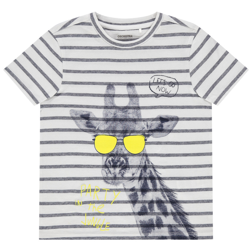 T-shirt manches courtes à rayure et print girafe 