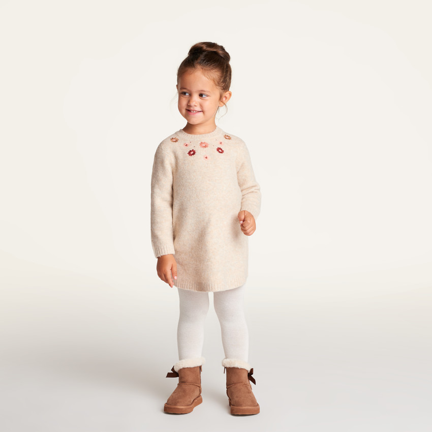 Robe bébé fille en tricot à fleurs brodées et manches longues