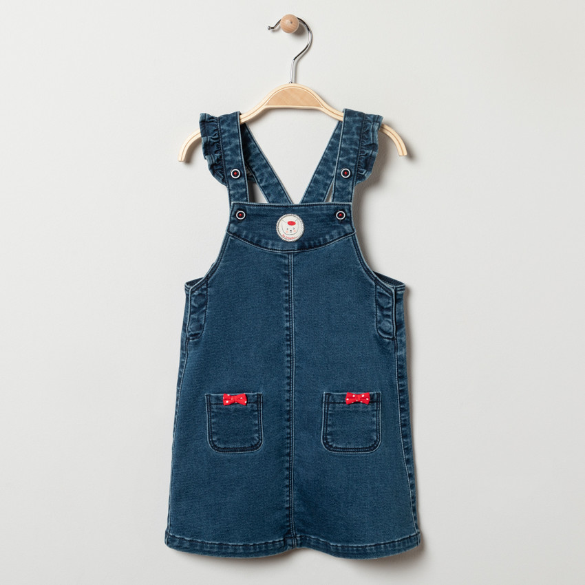 Robe salopette en jean avec bretelles volantées pour bébé fille 
