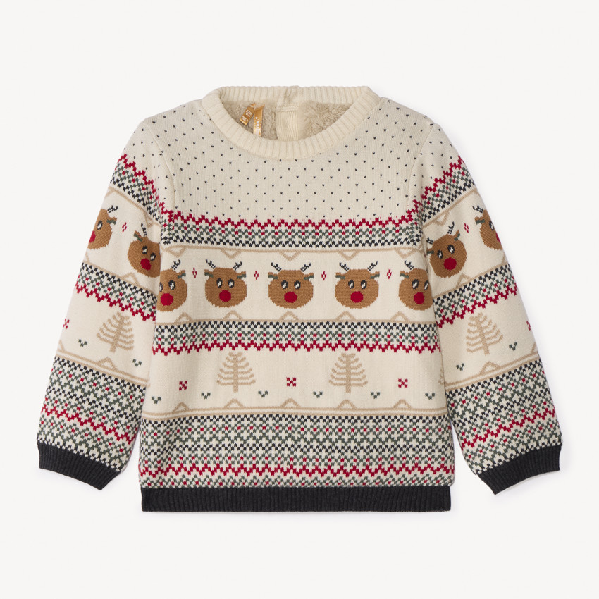 Pull manches longues imprimé Noël en jacquard pour bébé garçon  