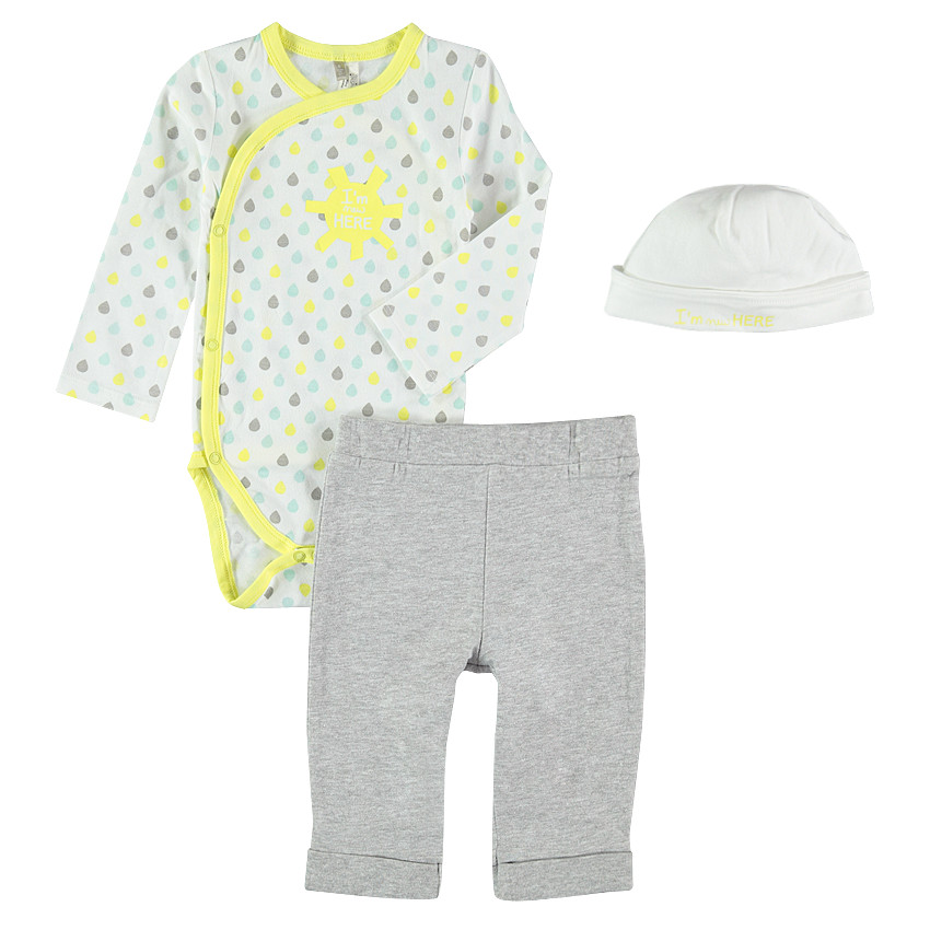 Ensemble 3 pièces avec body pantalon et bonnet en jersey 