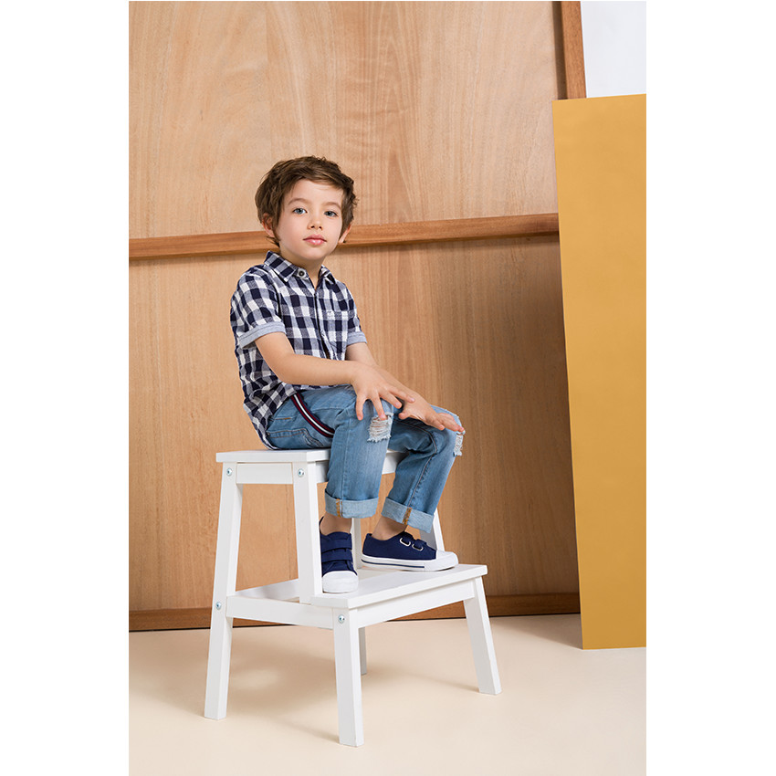 Chemise manches courtes à carreaux avec poche 