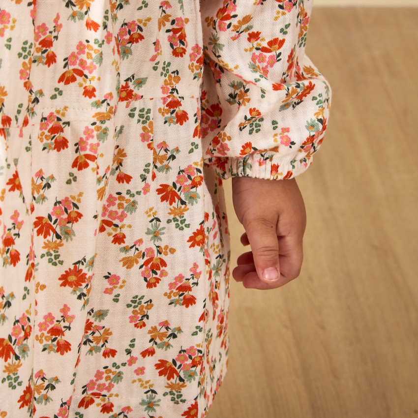 Robe manches longues volantées imprimé fleurs pour bébé fille 