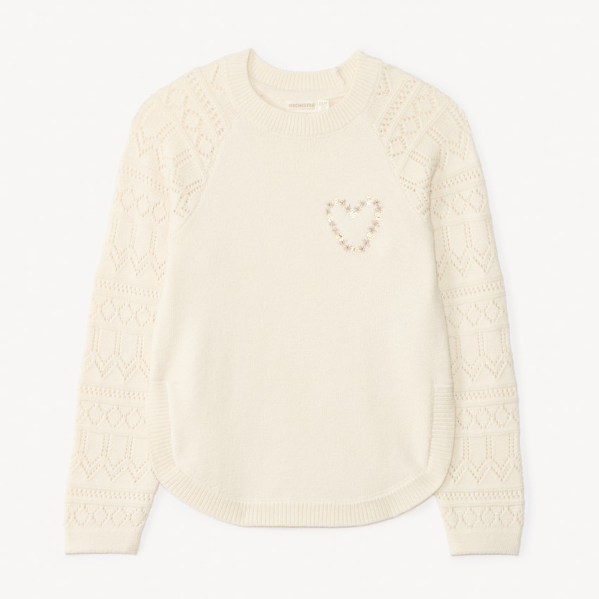 Pull manches longues en tricot jeu de point sur les manches pour fille  
