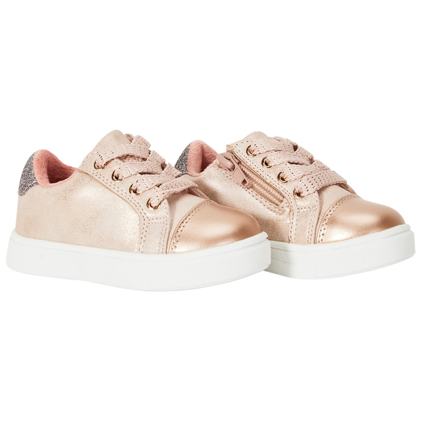 Baskets basses fantaisie à lacets et zip pour bébé fille 