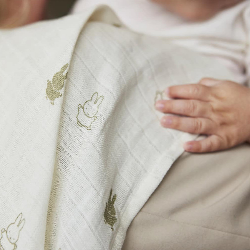 Lot de 3 langes en gaze de coton 70 x 70 cm Happy Miffy olive green 